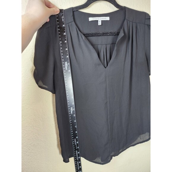Collective Concepts Top Womens XS Black Split Neck Pleated Short Sleeve Blouse - Picture 3 of 5